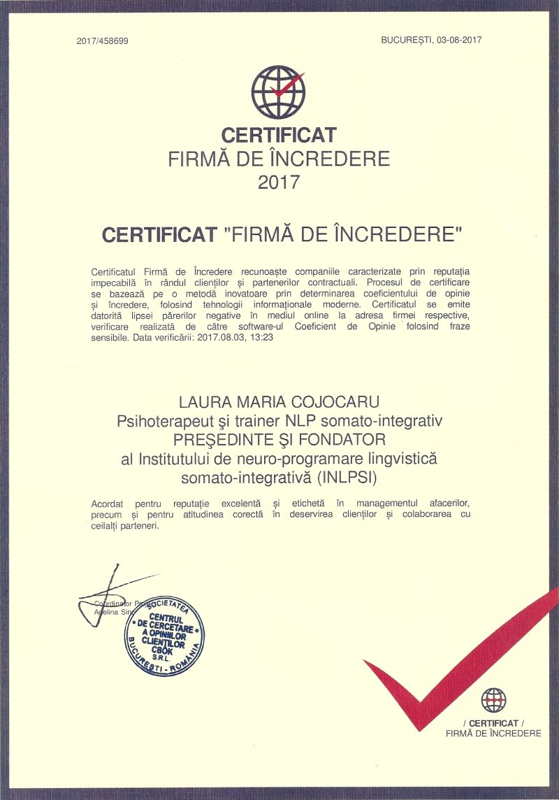 Certificat Laura-Maria Cojocaru firma de incredere
